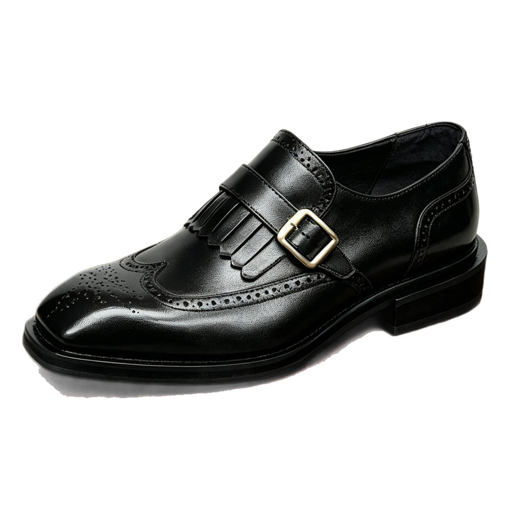 Men's Square Toe Single Monk Strap Leather Formal Shoes