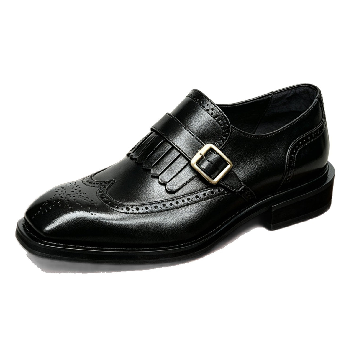 Men's Square Toe Single Monk Strap Leather Formal Shoes