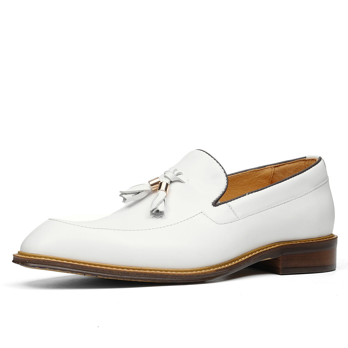 Men's White Tassel Platform Leather Casual Dress Loafers