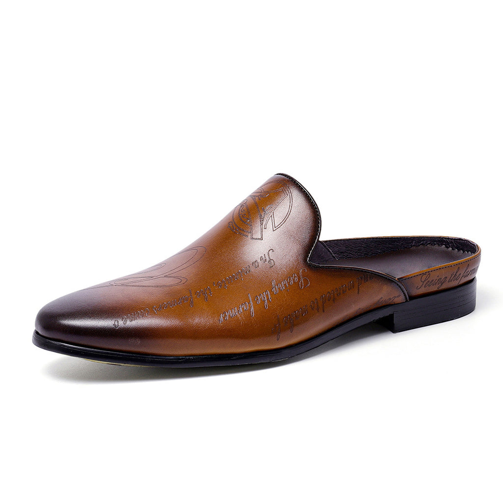 Men's Carved Leather Closed-Toe Mule Loafers