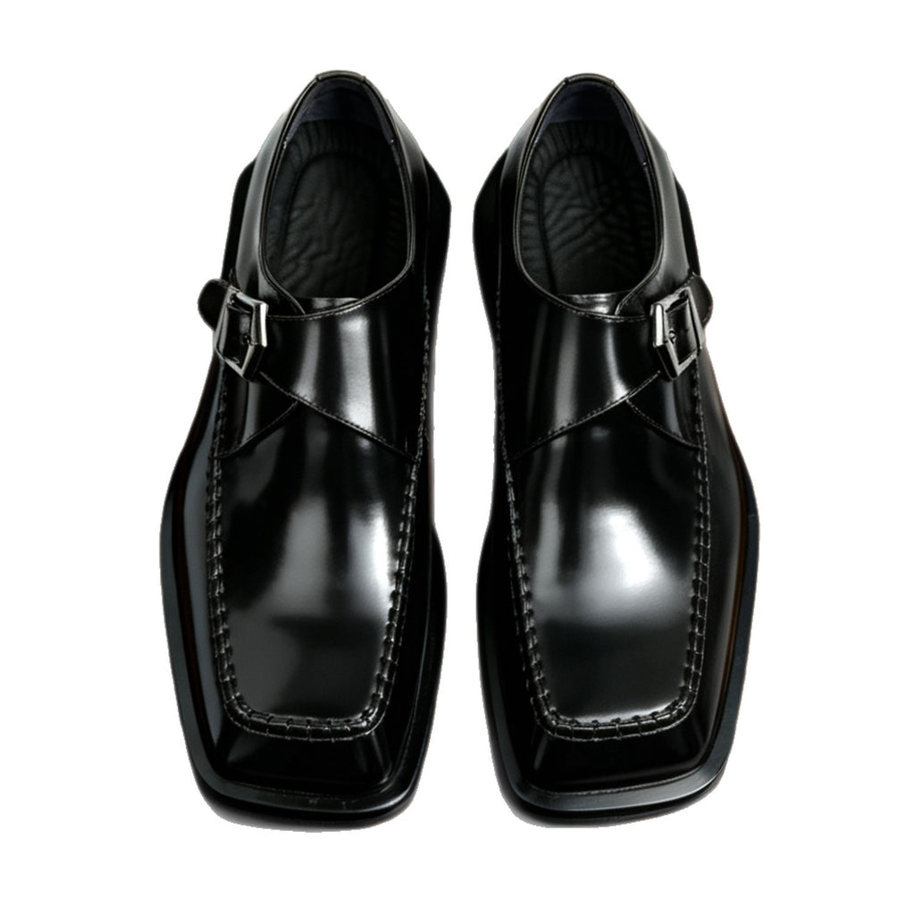 Men's Angular Square Toe Single Monk Strap Leather Shoes
