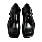 Men's Angular Square Toe Single Monk Strap Leather Shoes
