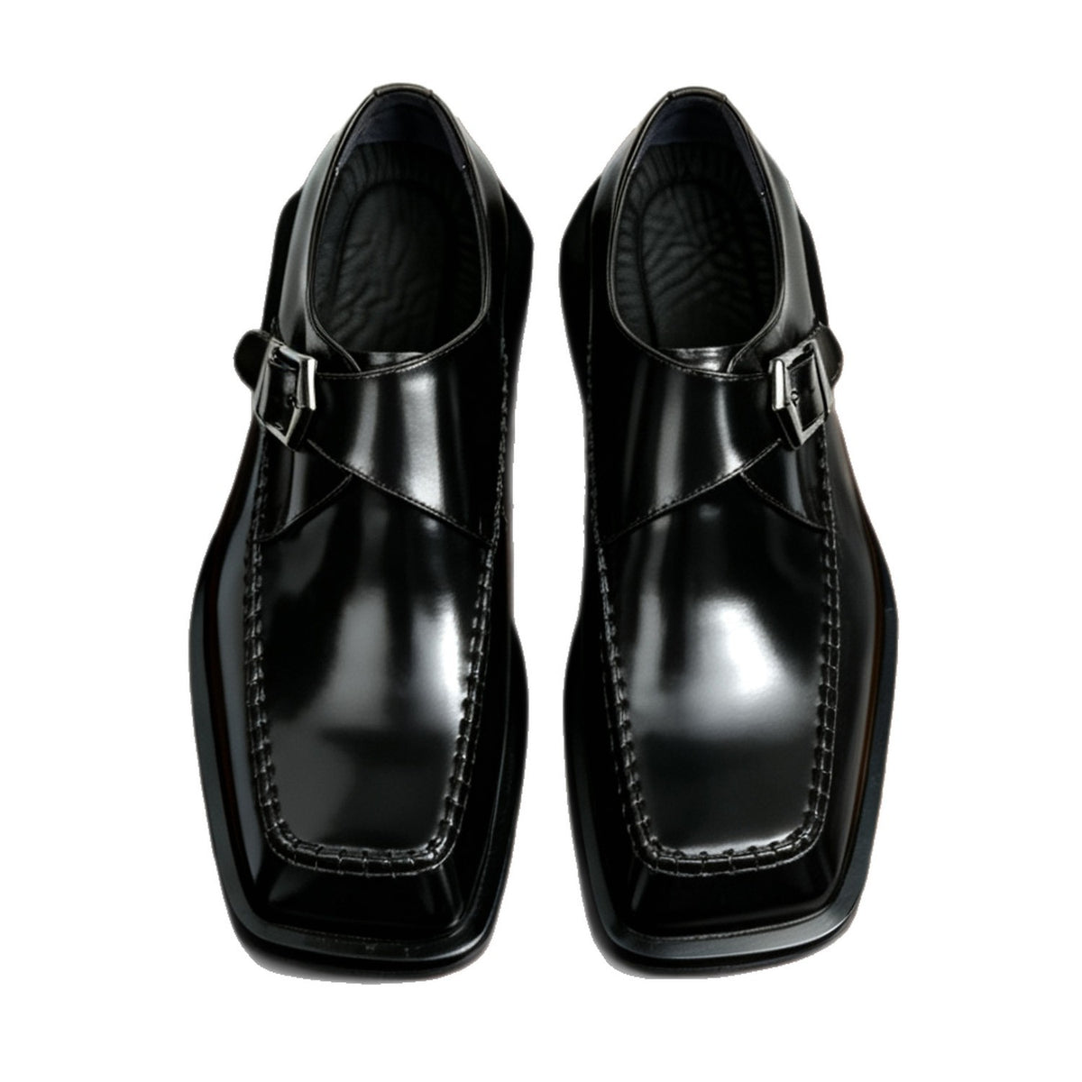 Men's Angular Square Toe Single Monk Strap Leather Shoes