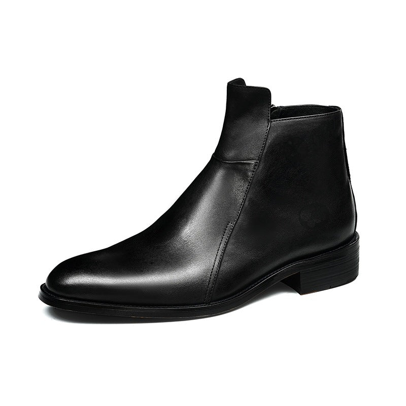 Men's Pointed Toe Leather Side-Zip Ankle Dress Boots