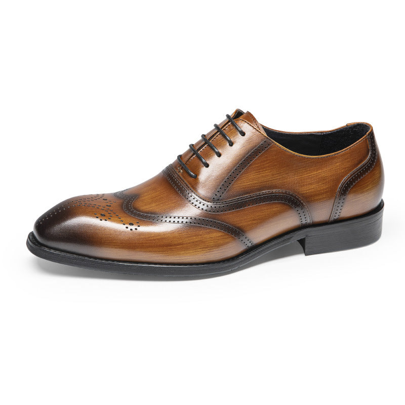 Men's Leather Brogue Wingtip Oxford Shoes - Handcrafted Lace-Up Dress Shoes