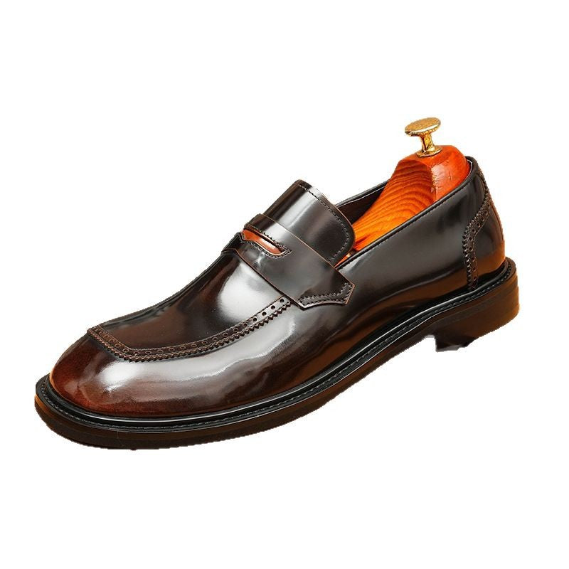 Men's Glossy Round Toe Slip-On Leather Formal Shoes