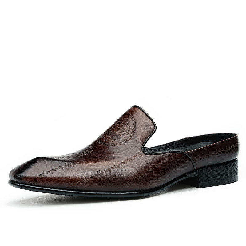 Men's Burnished Carved Leather Closed-Toe Mule Loafers