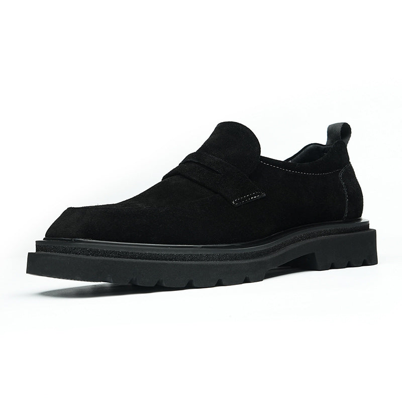 Men's Suede Broad Square Toe Platform Dress Loafers