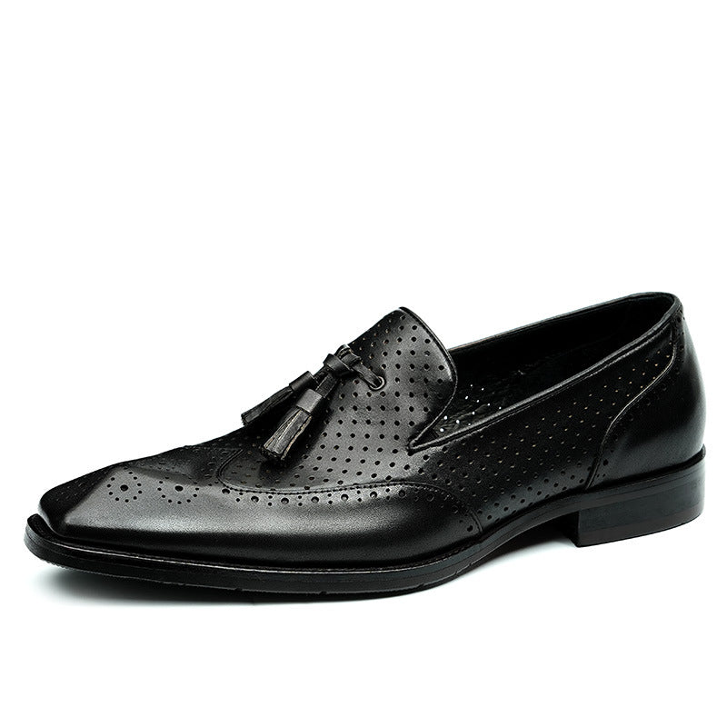 Men's Engraved-Style Leather Tassel Dress Loafers