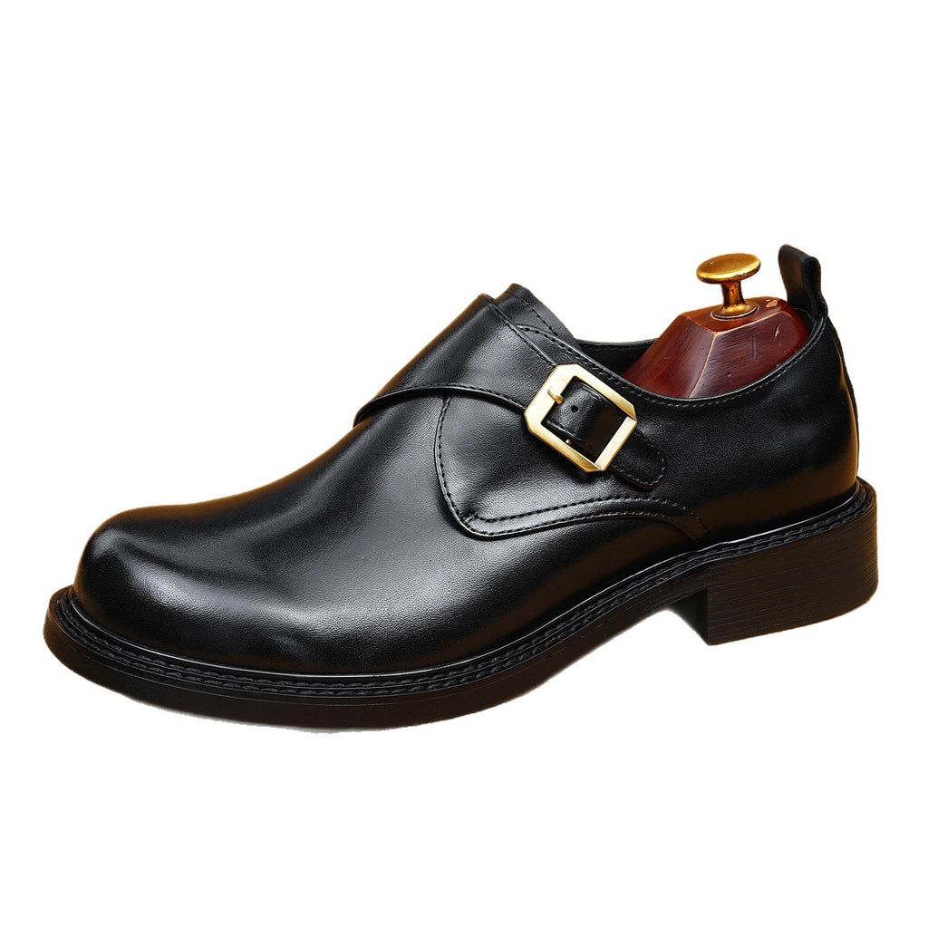 Men's Smooth Vamp Single Monk Strap Round Toe Leather Shoes