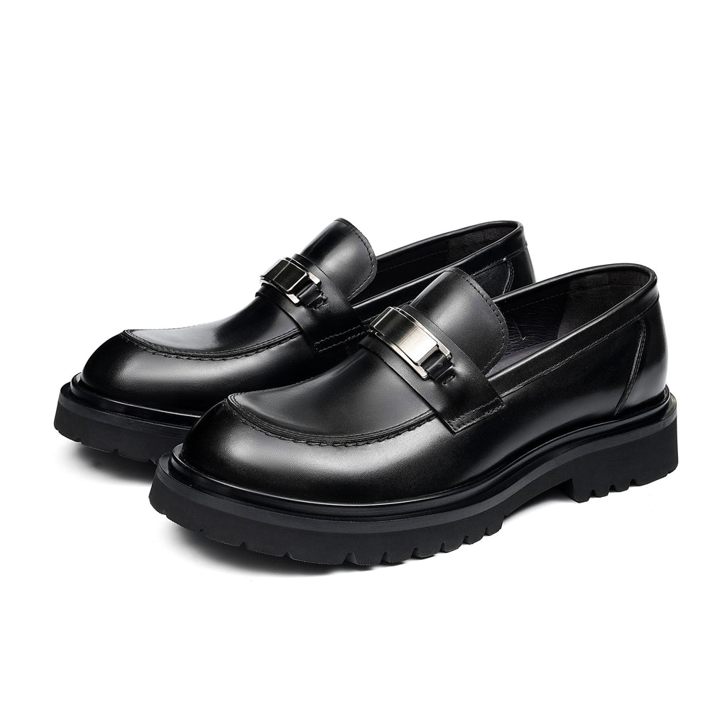Men's Vintage Round Toe Platform Leather Dress Loafers