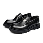 Men's Vintage Round Toe Platform Leather Dress Loafers