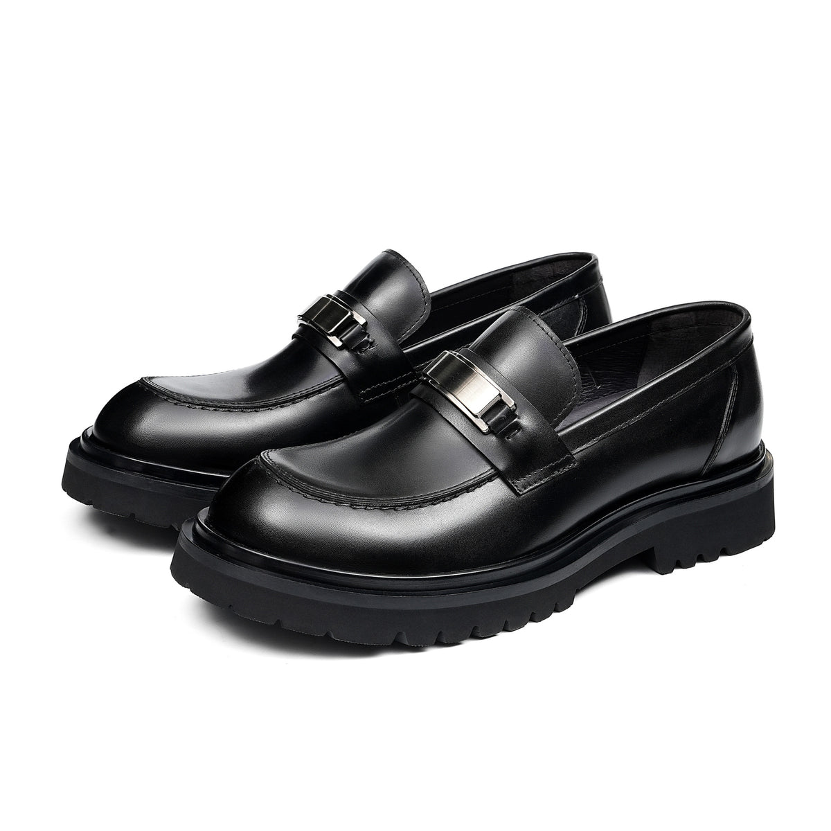 Men's Vintage Round Toe Platform Leather Dress Loafers