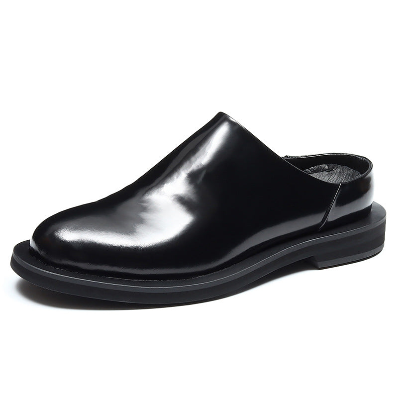 Men's Burnished Round Toe Chunky Sole Mule Loafers