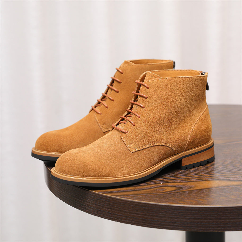 Men's Suede Plain Toe Back-Zip Lace-Up Ankle Dress Boots