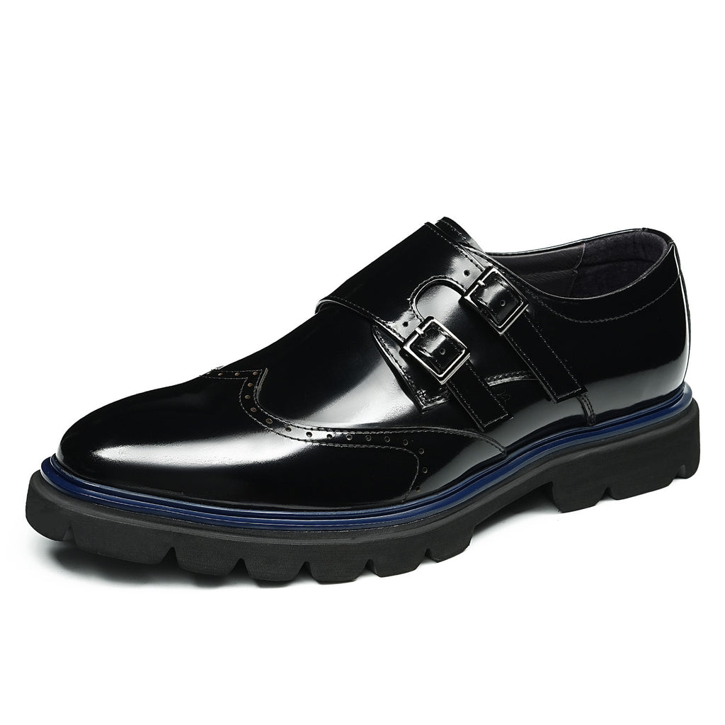 Men's Black Burgundy Double Monk Strap Leather Formal Shoes