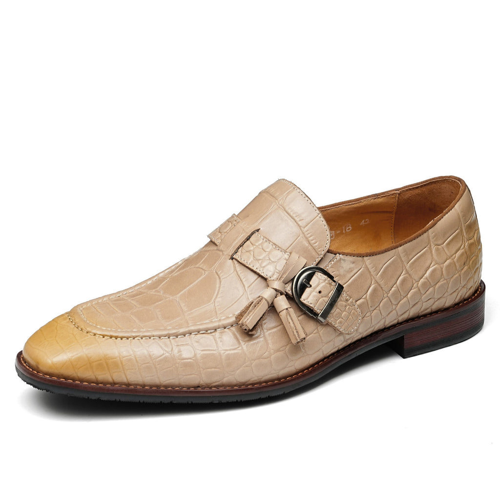 Men's Croc Embossed Tassel Buckle Leather Loafers
