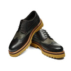 Men's Chunky Lug Sole Wingtip Brogue Leather Derby Shoes