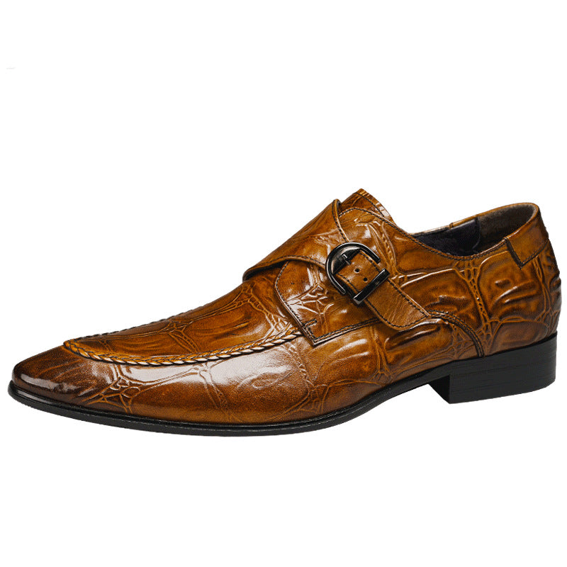 Men's Allover Croc Embossed Pointed Toe Single Monk Shoes