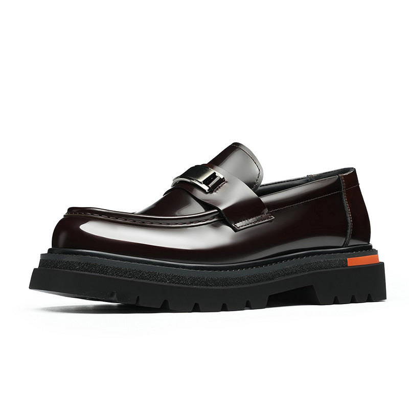 Men's Round Toe Chunky Sole Slip-On Leather Loafers