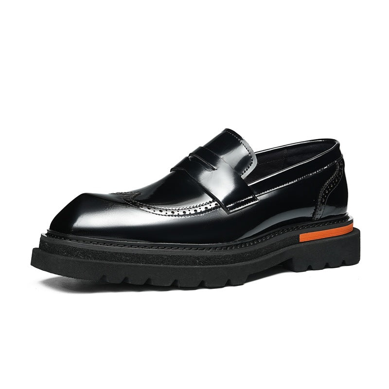 Men's Platform Brogue Leather Slip-On Dress Loafers