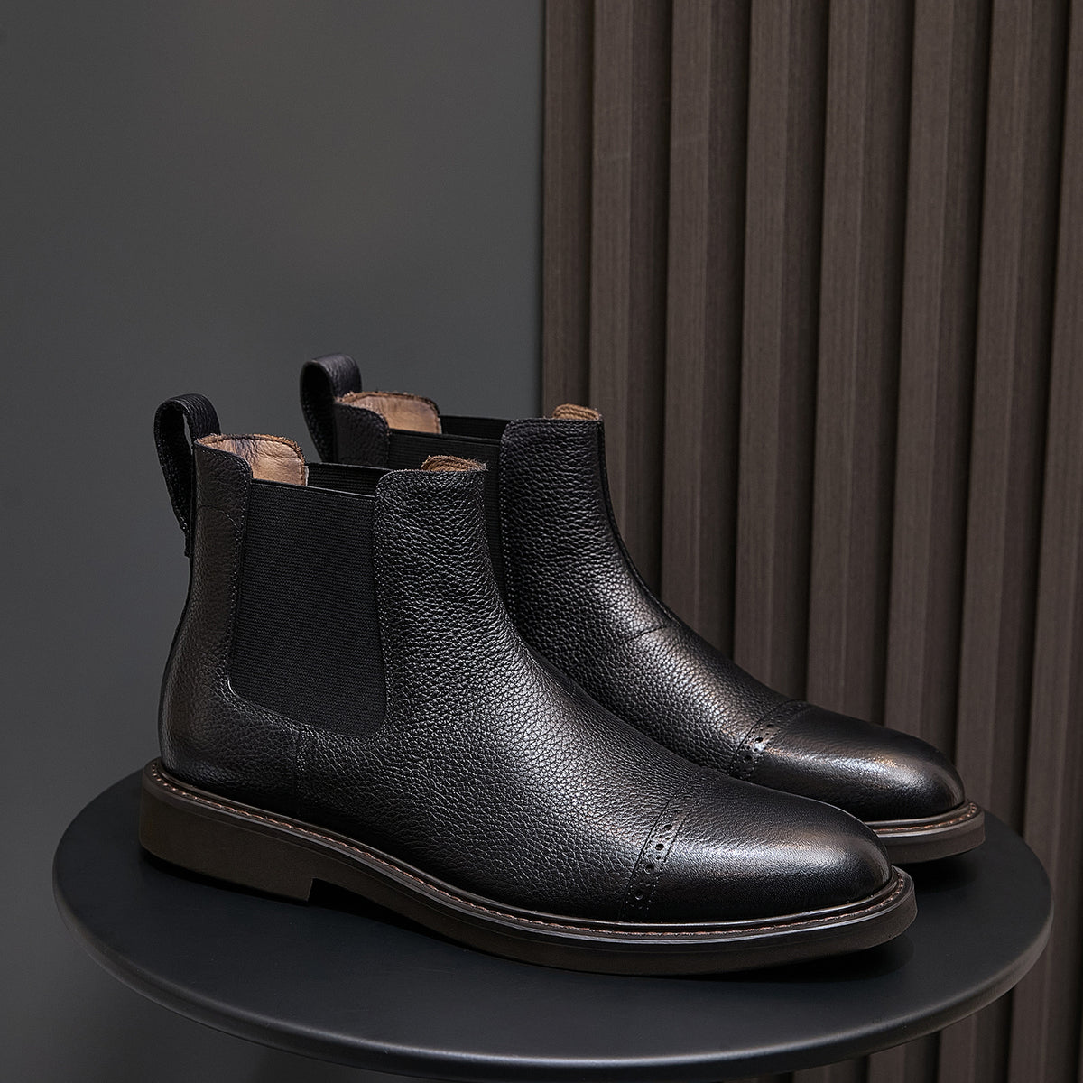 Black suede chelsea dress boots with elastic gore and smooth low-profile sole