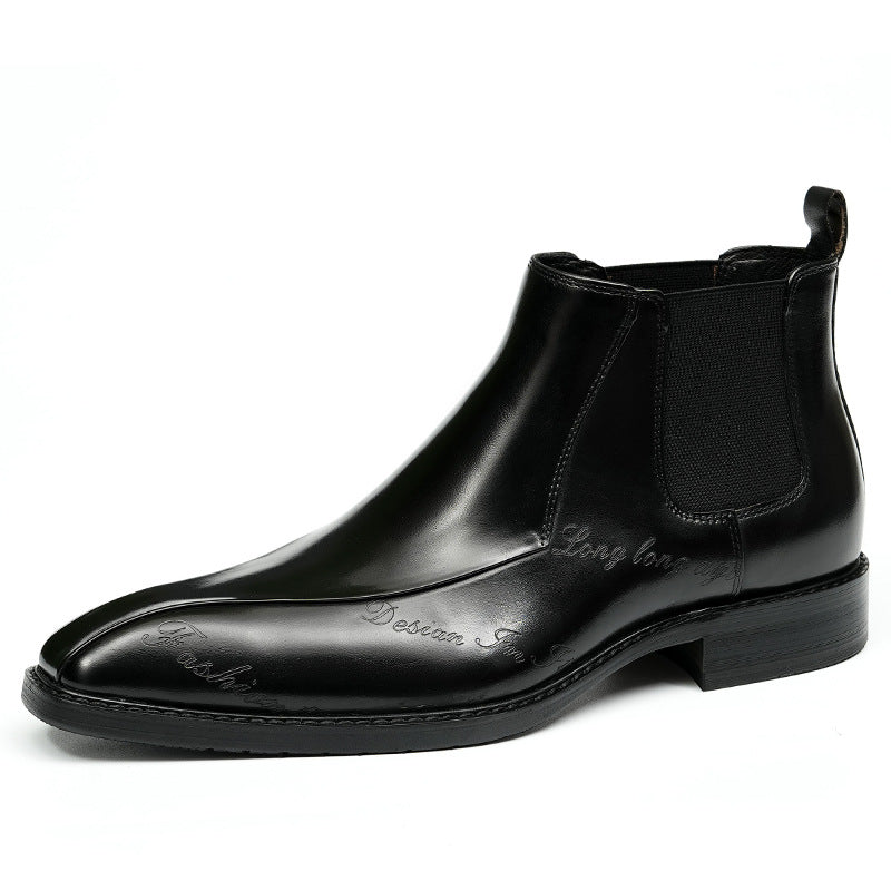 Men's Hand-Painted Pointed Toe Leather Slip-On Dress Boots