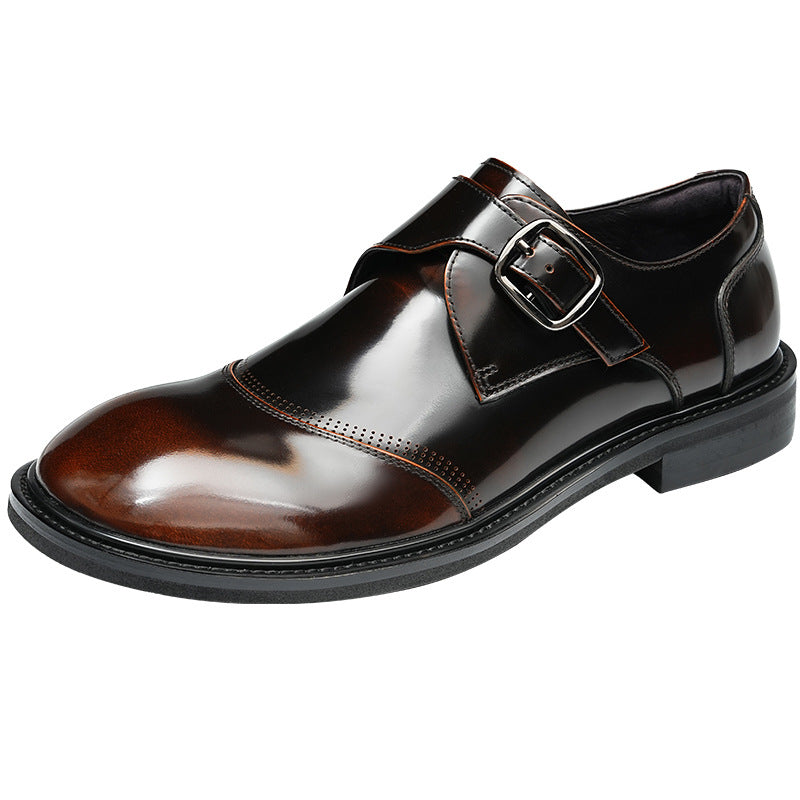 Men's Classic Round Toe Single Monk Strap Leather Formal Shoes