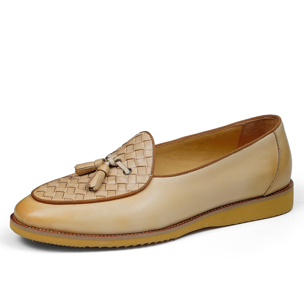 Men's Woven-Pattern Leather Tassel Dress Loafers