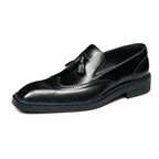 Men's Perforated Brogue Tassel Square Toe Leather Loafers