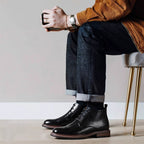 Men's black leather lace-up chukka boots with plain toe