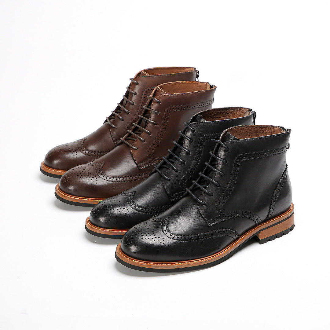 Wingtip Brogue Leather Derby Ankle Boots for Men