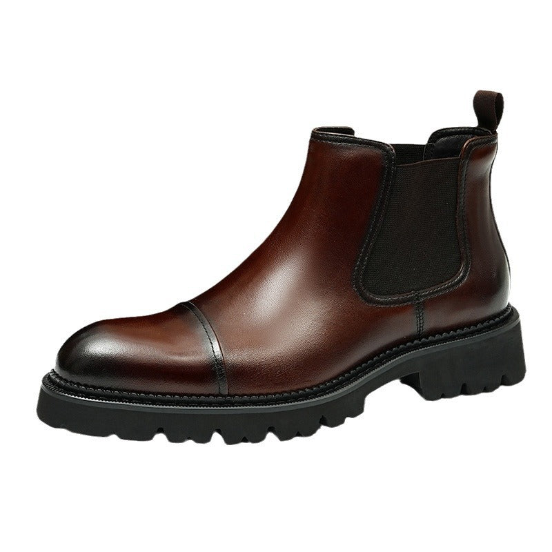 Men's Cap Toe Lug Sole Leather Chelsea Boots - Slip-On