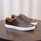 Men's Premium Pebbled Leather Burnished Sneakers