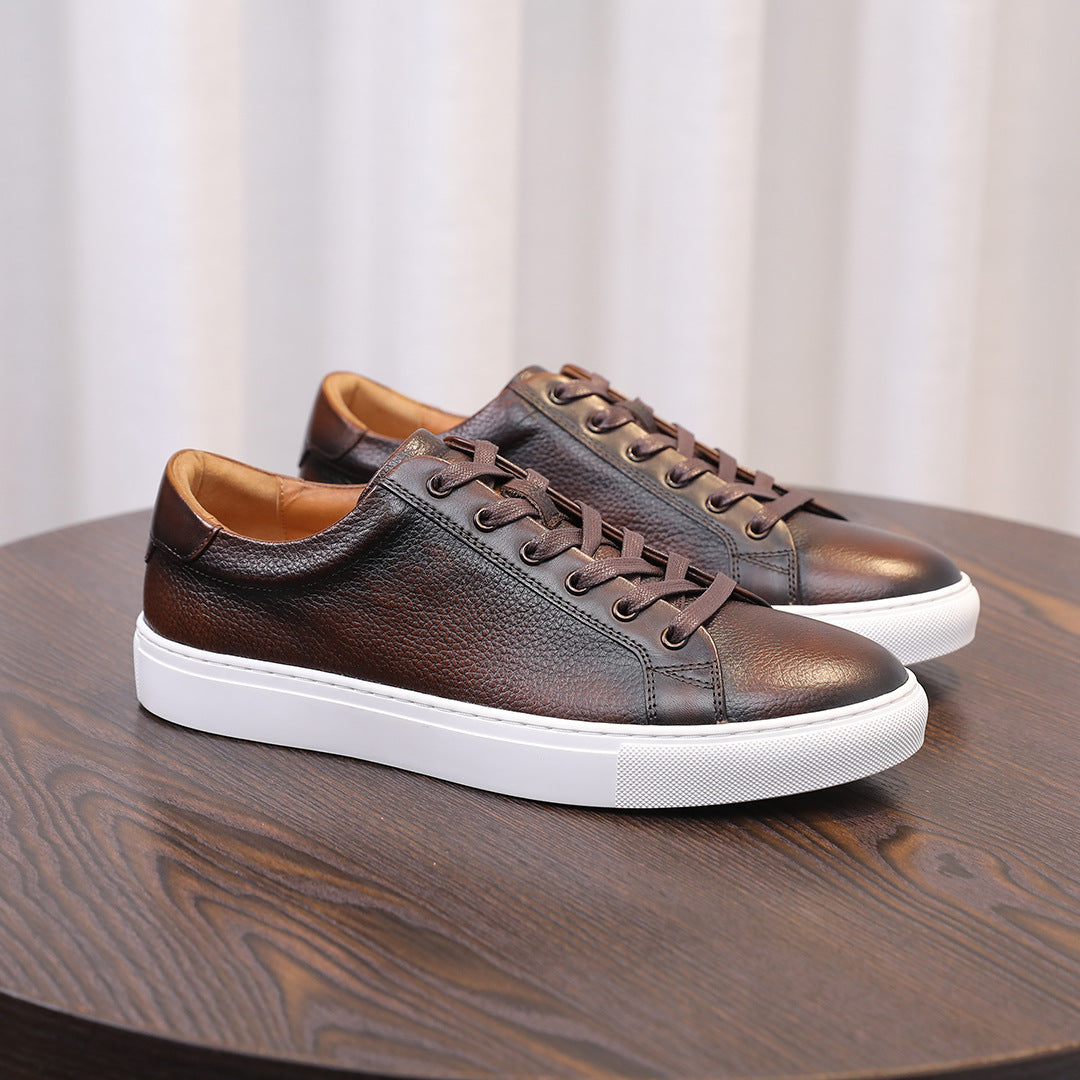 Men's Premium Pebbled Leather Burnished Sneakers