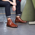 Men's Leather Plain Toe Side-Zip Chelsea Dress Boots