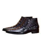 Men's Pointed Croc Embossed Leather Double-Zip Boots