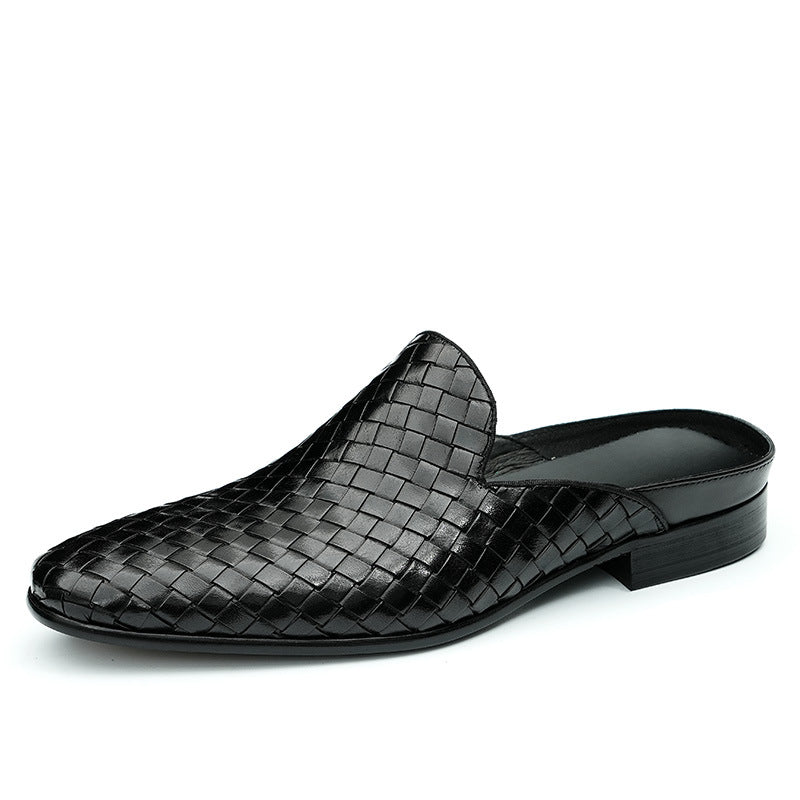 Men's Woven Leather Closed-Toe Mule Loafers