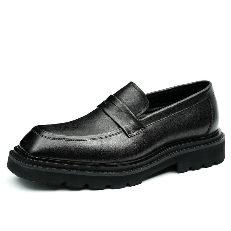 Men's Square Toe Penny Strap Chunky Sole Leather Loafers