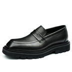 Men's Square Toe Penny Strap Chunky Sole Leather Loafers