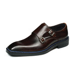Men's Streamlined Pointed Toe Double Monk Strap Leather Shoes