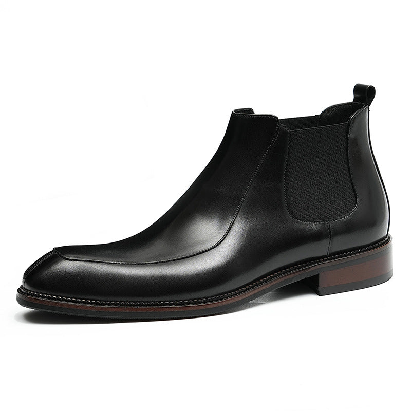 Men's Business Casual Pointed Chelsea Boots - Leather Slip-On