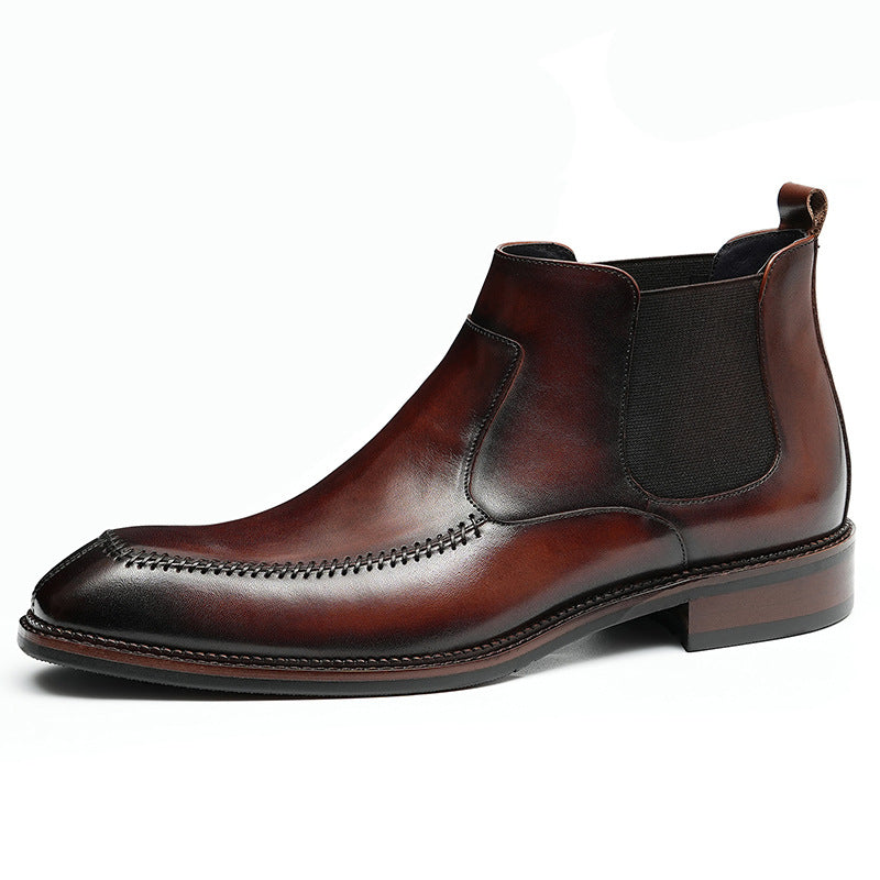 Men's Pointed Toe Leather Chelsea Dress Boots