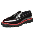 Men's Glossy Contrast Trim Tassel Leather Loafers