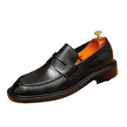 Men's Burnished-Style Broad Round Toe Leather Loafers