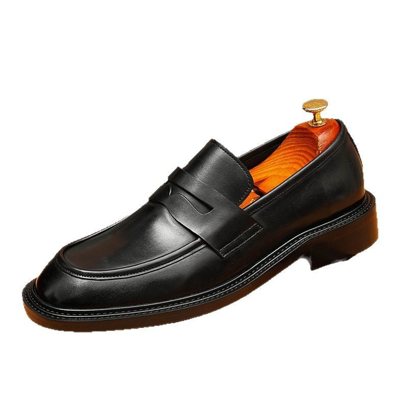 Men's Burnished-Style Broad Round Toe Leather Loafers