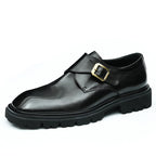 Men's Smooth Square Toe Single Monk Strap Leather Shoes