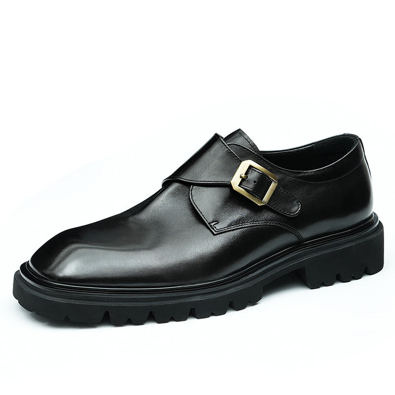 Men's Smooth Square Toe Single Monk Strap Leather Shoes