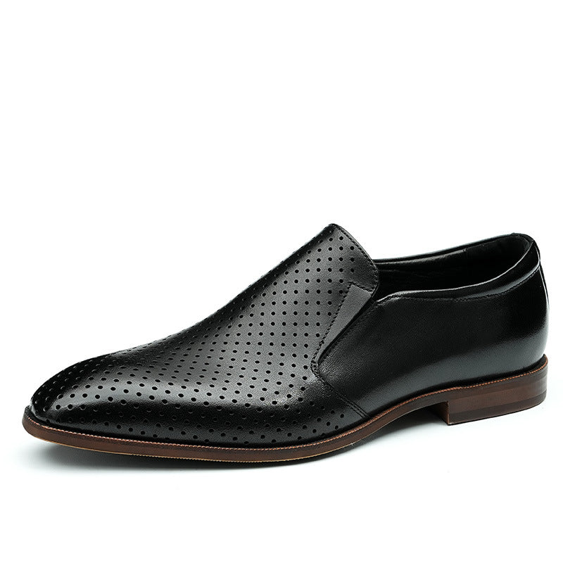 Men's Perforated Dot Pattern Leather Loafers