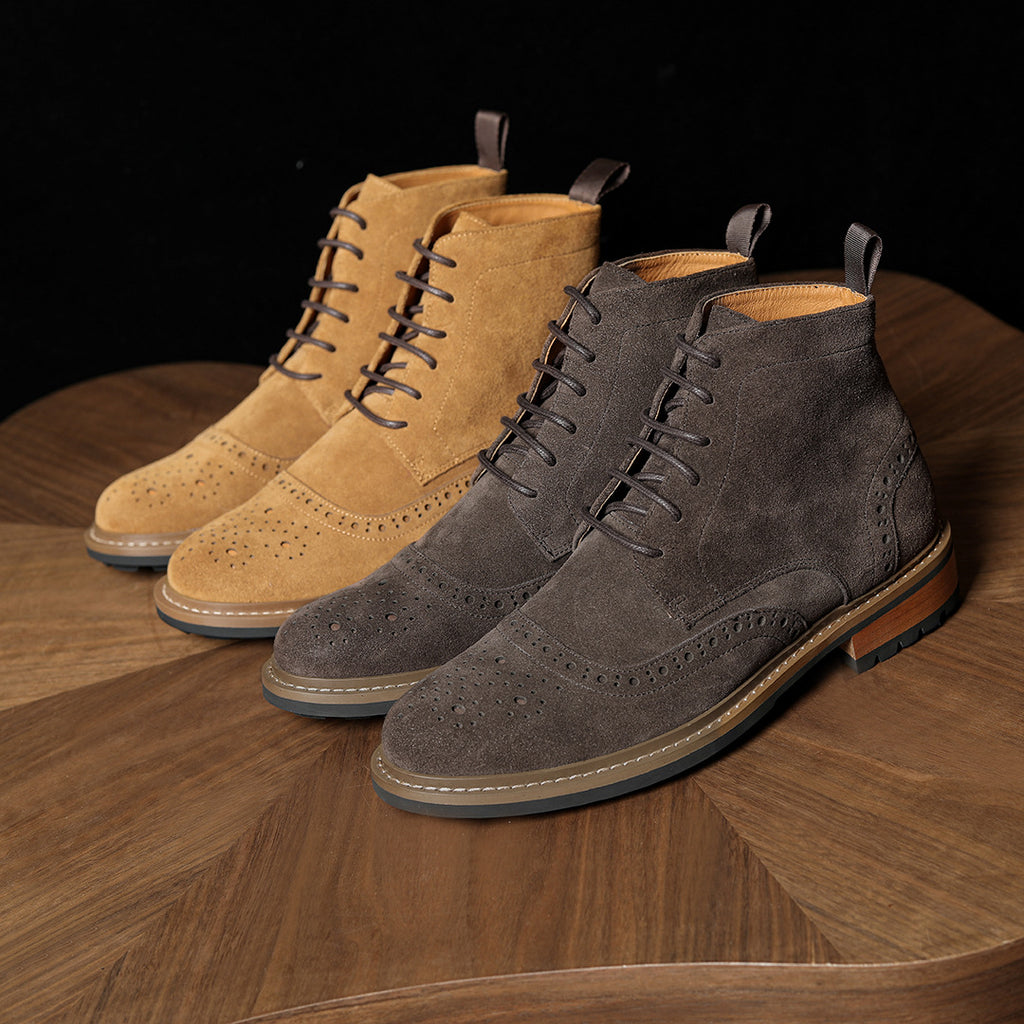 Men's Suede Wingtip Brogue Lace-Up Ankle Dress Boots